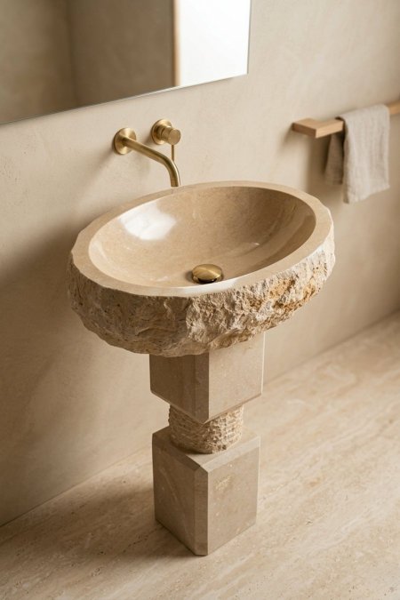 مغسلة حجر طبيعي بتصميم دائري